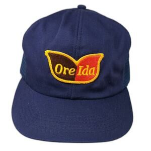 K-Brand Trucker Hat Blue OS Ore-Ida Logo Mesh Back Made in USA Snapback Vintage